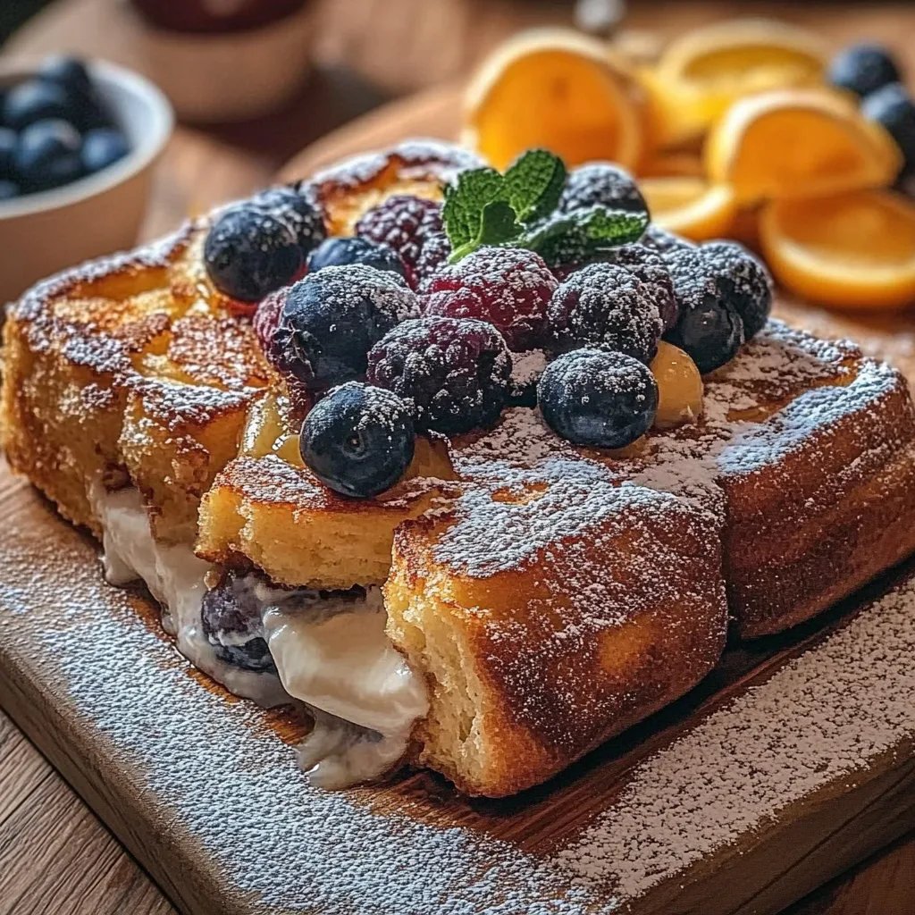 Über Nacht gebackener French Toast mit Beeren und Frischkäse